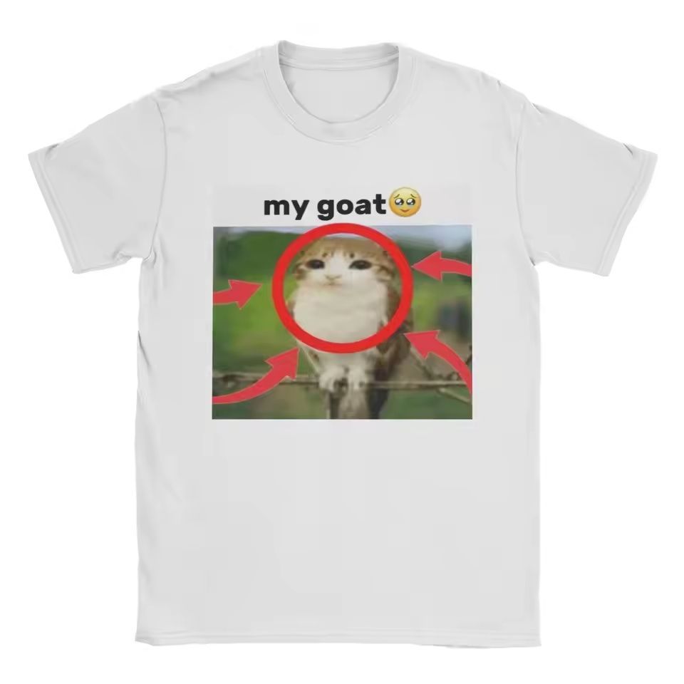 New My Goat Goated Meowl Print Crew Neck Short Sleeve T-Shirt, Unique Graphic Tee