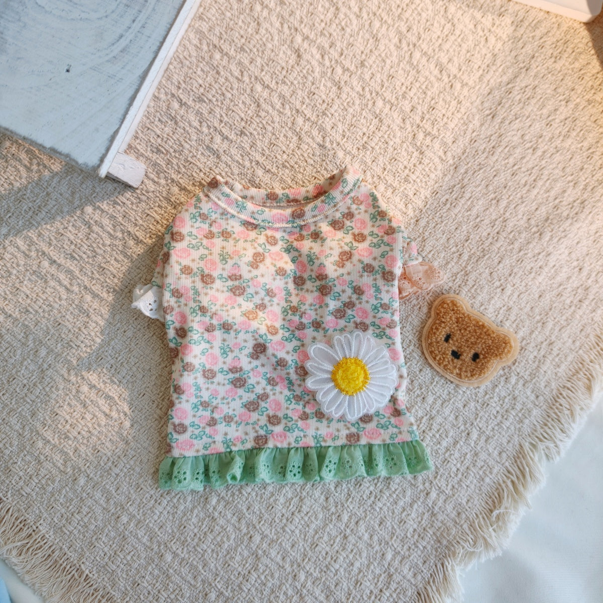 Cute Floral Daisy Pet Blouse, Lightweight Summer Outfit for Small Puppies and Kittens