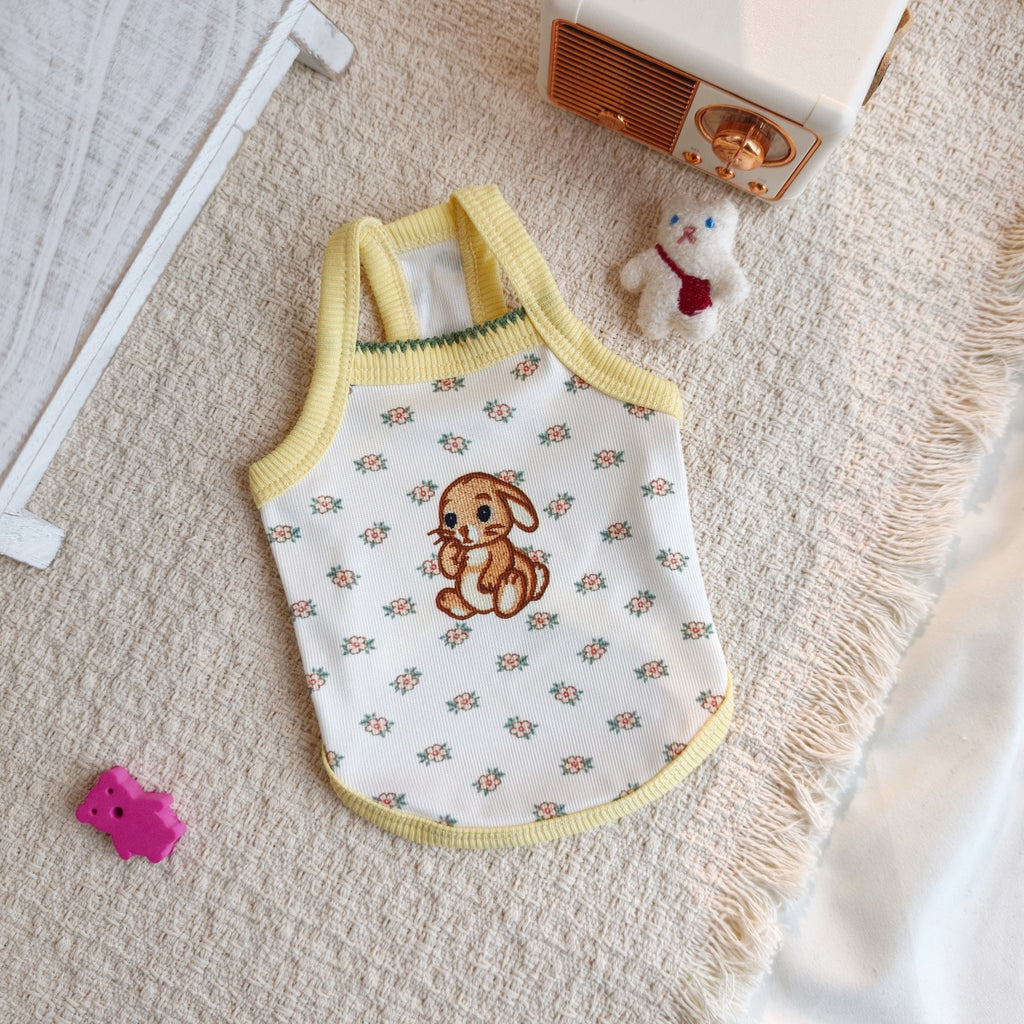 Cute Cartoon Print Pet Sling Tank Top, Breathable Ribbed Summer Vest for Small Cats & Dogs Maltese Bichon Puppy Kitten