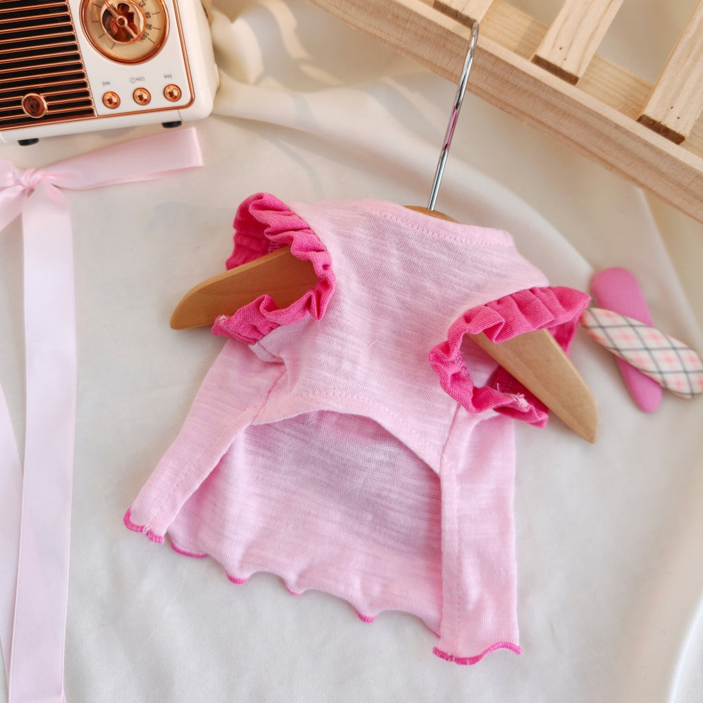 Cute Bow Ruffle Pet Sling Shirt with D-Ring, Lightweight Summer Clothes for Puppies and Small Cats