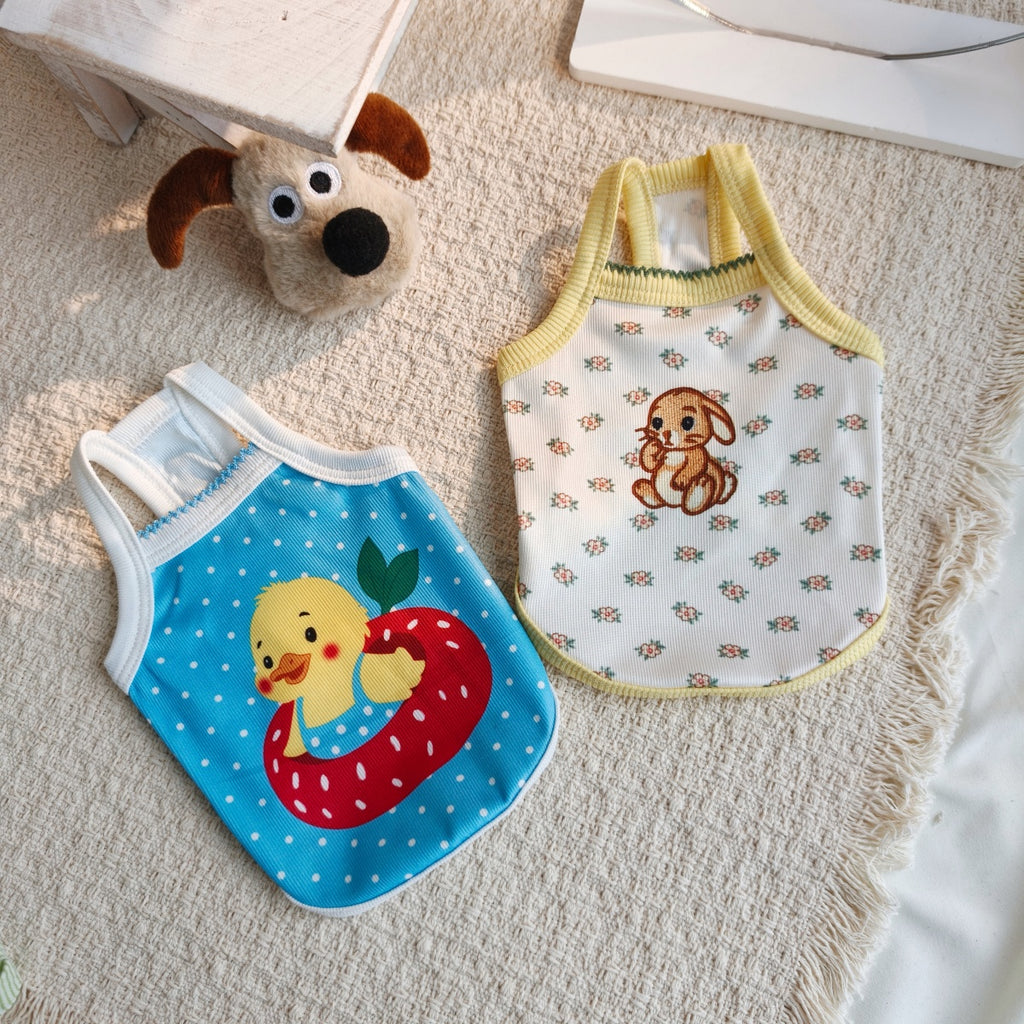 Cute Cartoon Print Pet Sling Tank Top, Breathable Ribbed Summer Vest for Small Cats & Dogs Maltese Bichon Puppy Kitten