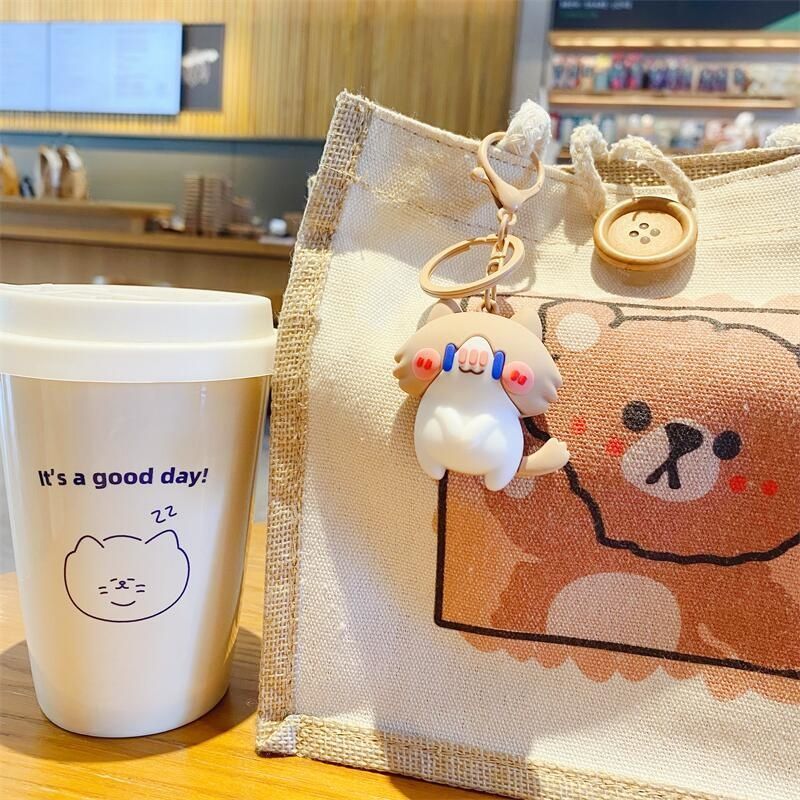 Cute Cartoon Salary Cat Plush Keychain, Fun Key Chain, Car Key Charm, Backpack Pendant Gift for Students