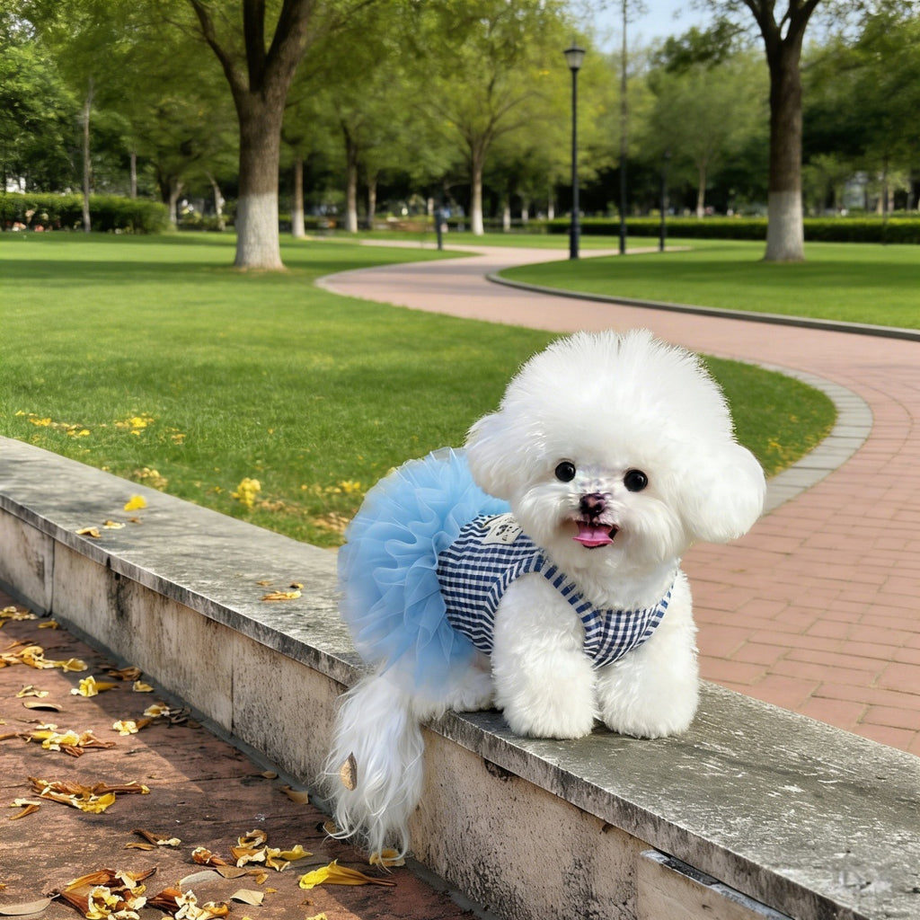 Vintage Plaid Pet Sling Tutu Dress, Fluffy Tulle Skirt Pet Clothes with Traction Ring for Puppies & Cats