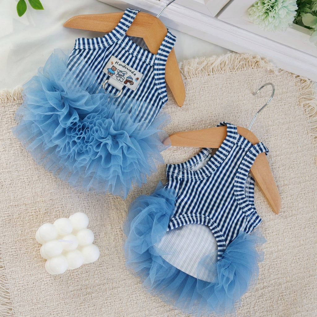 Vintage Plaid Pet Sling Tutu Dress, Fluffy Tulle Skirt Pet Clothes with Traction Ring for Puppies & Cats