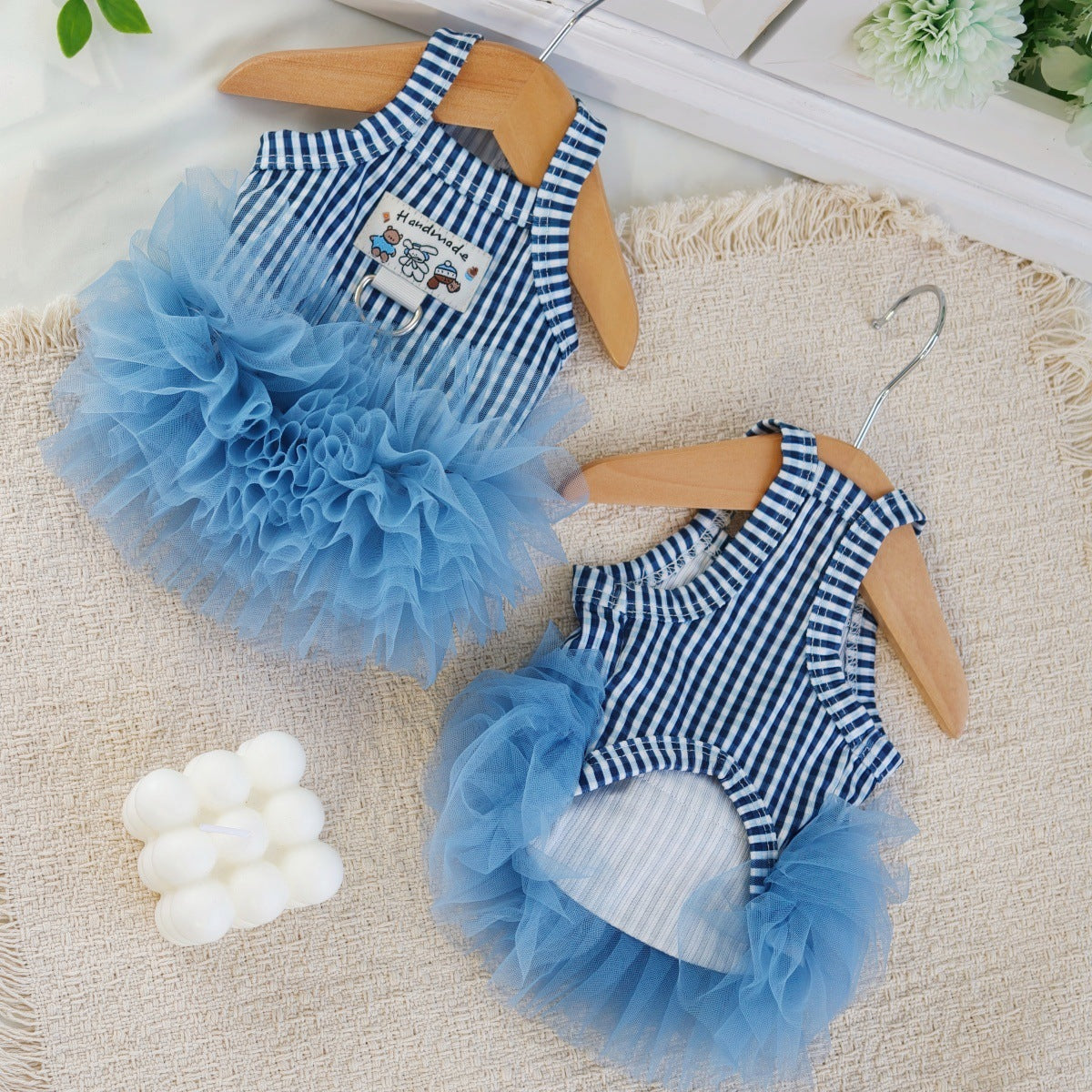 Vintage Plaid Pet Sling Tutu Dress, Fluffy Tulle Skirt Pet Clothes with Traction Ring for Puppies & Cats