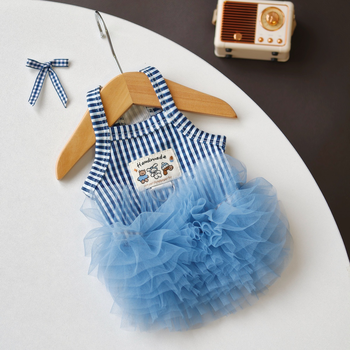 Vintage Plaid Pet Sling Tutu Dress, Fluffy Tulle Skirt Pet Clothes with Traction Ring for Puppies & Cats