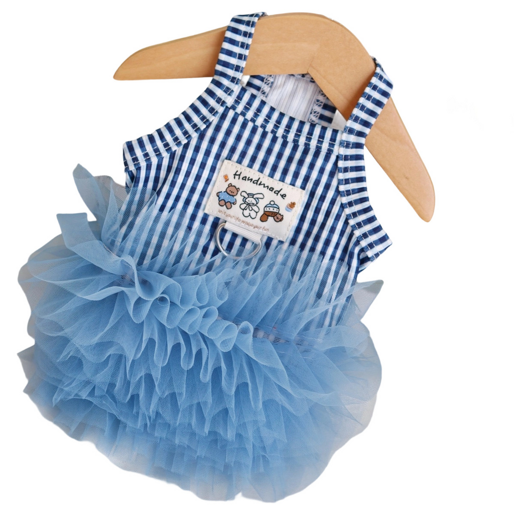 Vintage Plaid Pet Sling Tutu Dress, Fluffy Tulle Skirt Pet Clothes with Traction Ring for Puppies & Cats