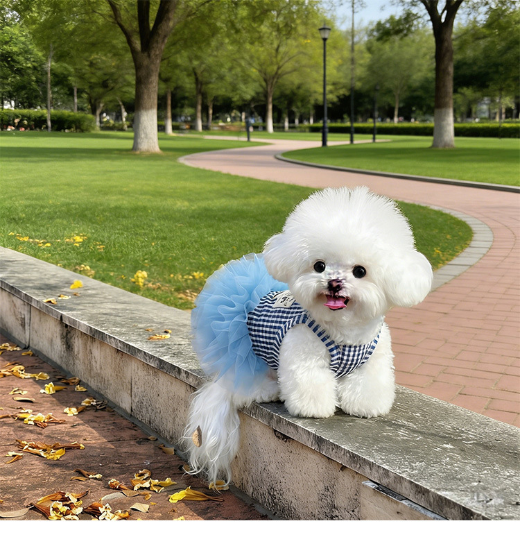 Vintage Plaid Pet Sling Tutu Dress, Fluffy Tulle Skirt Pet Clothes with Traction Ring for Puppies & Cats