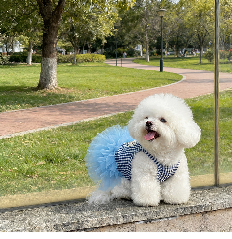 Vintage Plaid Pet Sling Tutu Dress, Fluffy Tulle Skirt Pet Clothes with Traction Ring for Puppies & Cats