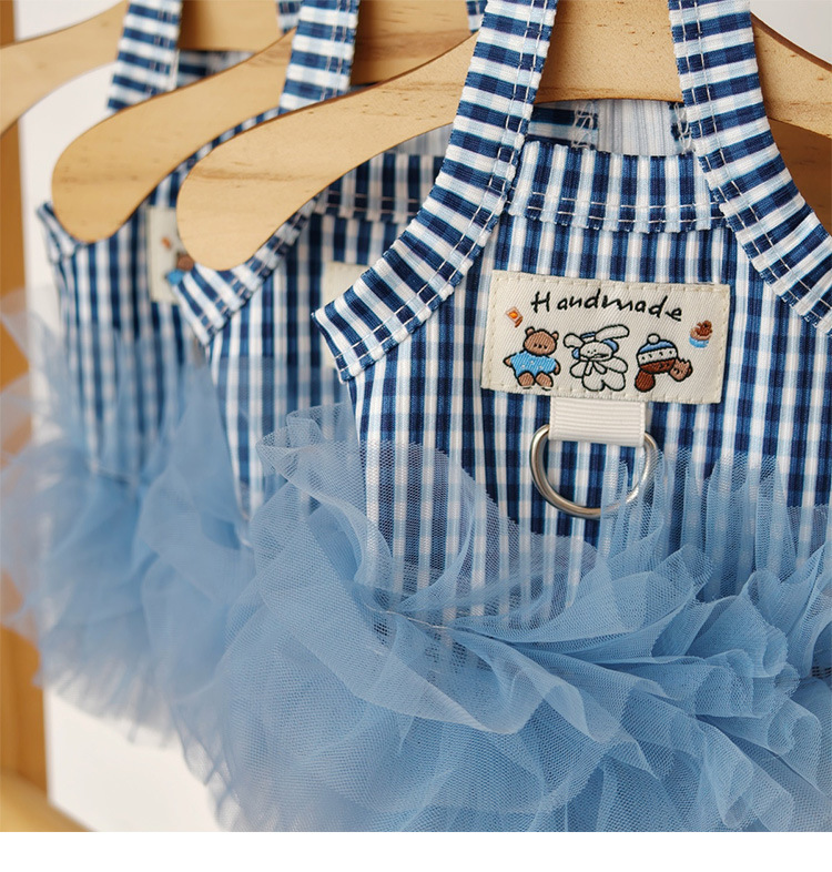 Vintage Plaid Pet Sling Tutu Dress, Fluffy Tulle Skirt Pet Clothes with Traction Ring for Puppies & Cats