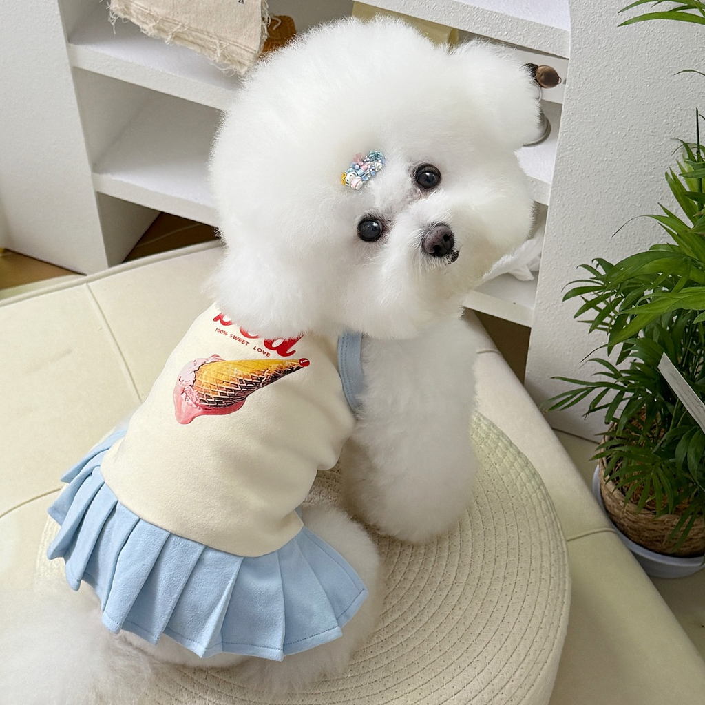 Cute Ice Cream Print Pet Sling Dress, Soft Pleated Skirt Summer Vest for Small Dogs & Kittens Maltese Bichon