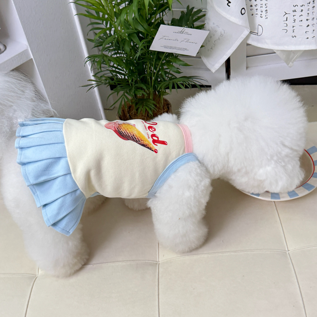 Cute Ice Cream Print Pet Sling Dress, Soft Pleated Skirt Summer Vest for Small Dogs & Kittens Maltese Bichon