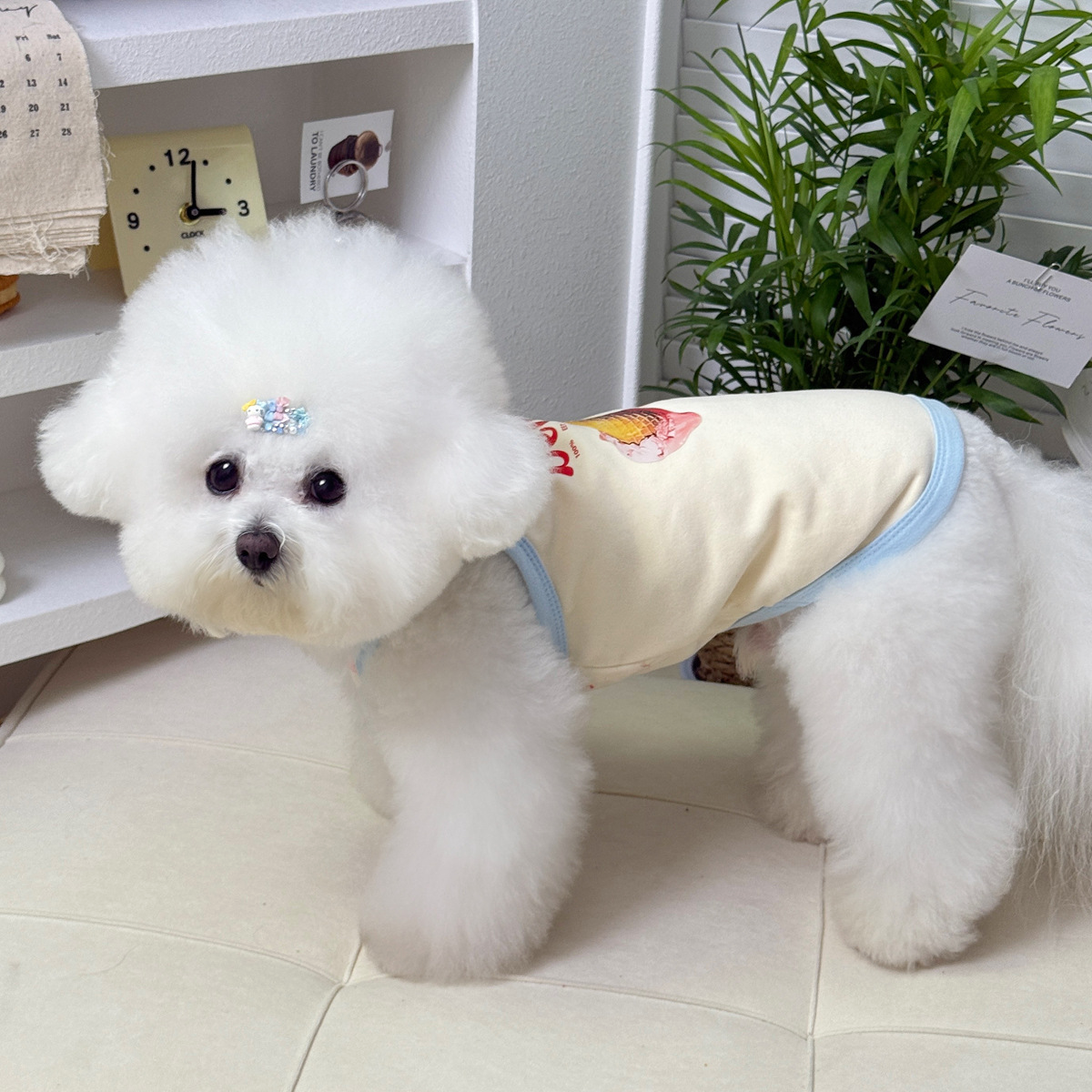 Cute Ice Cream Print Pet Sling Dress, Soft Pleated Skirt Summer Vest for Small Dogs & Kittens Maltese Bichon