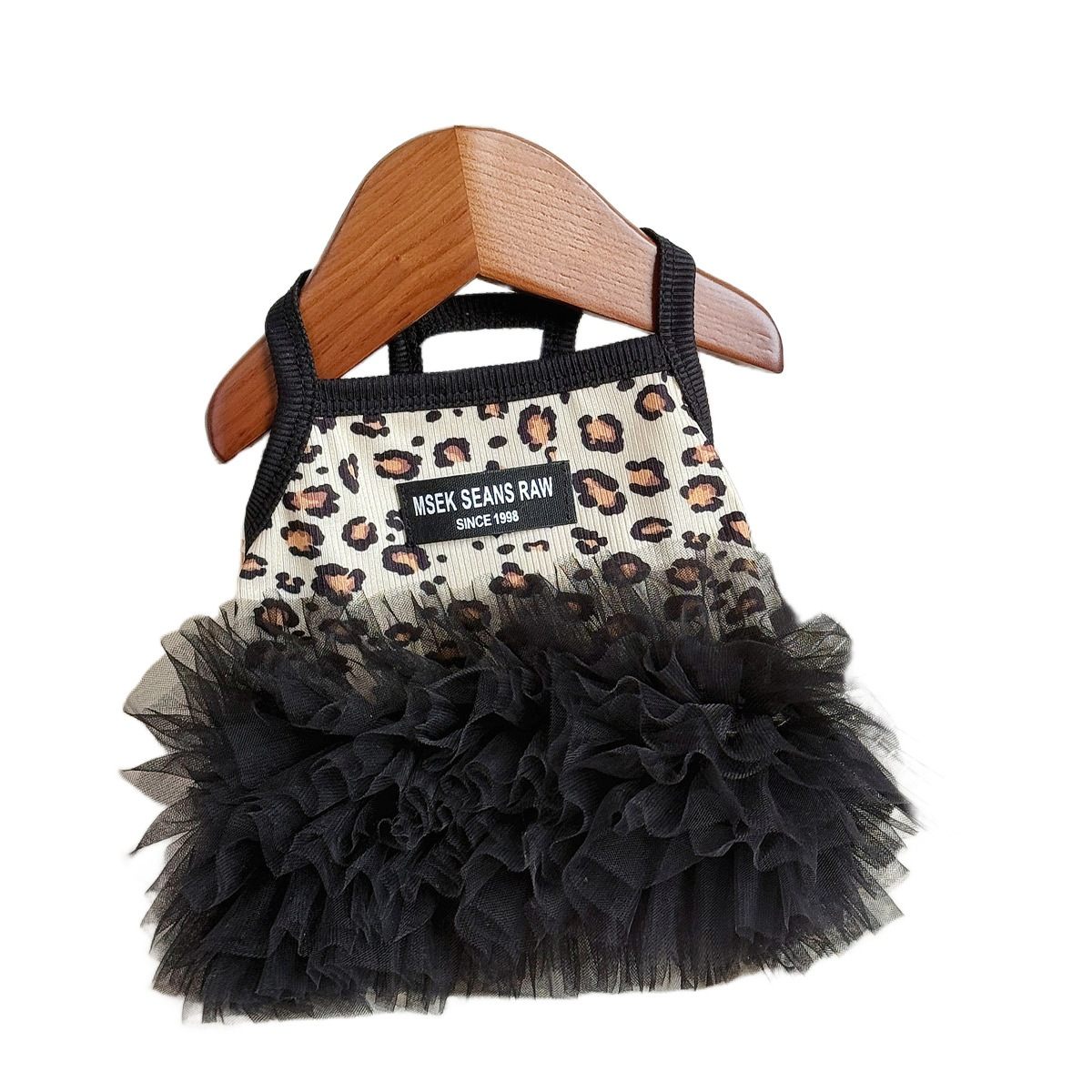 Retro Leopard Print Pet Tutu Dress, Sleeveless Ribbed Tank Top with Black Fluffy Tulle Skirt, Cool Summer Outfit for Small Dogs & Cats Maltese Bichon