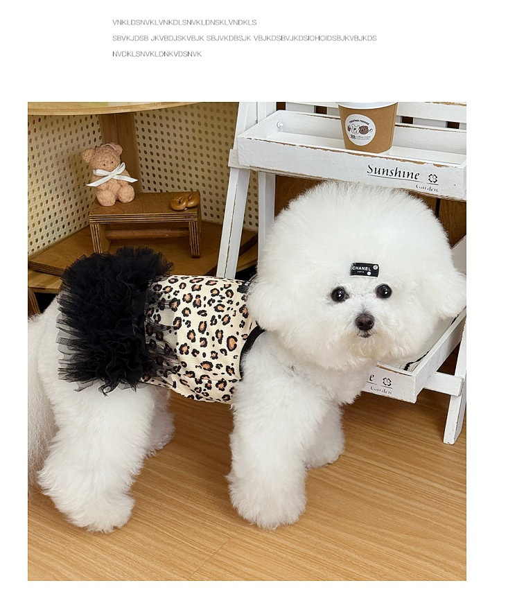 Retro Leopard Print Pet Tutu Dress, Sleeveless Ribbed Tank Top with Black Fluffy Tulle Skirt, Cool Summer Outfit for Small Dogs & Cats Maltese Bichon