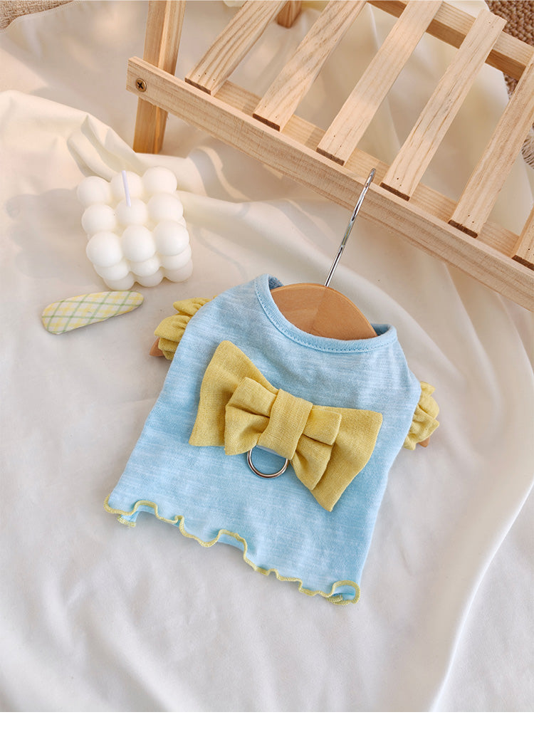 Cute Bow Ruffle Pet Sling Shirt with D-Ring, Lightweight Summer Clothes for Puppies and Small Cats