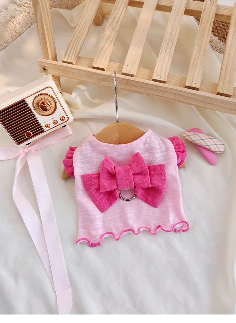 Cute Bow Ruffle Pet Sling Shirt with D-Ring, Lightweight Summer Clothes for Puppies and Small Cats