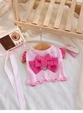 Cute Bow Ruffle Pet Sling Shirt with D-Ring, Lightweight Summer Clothes for Puppies and Small Cats