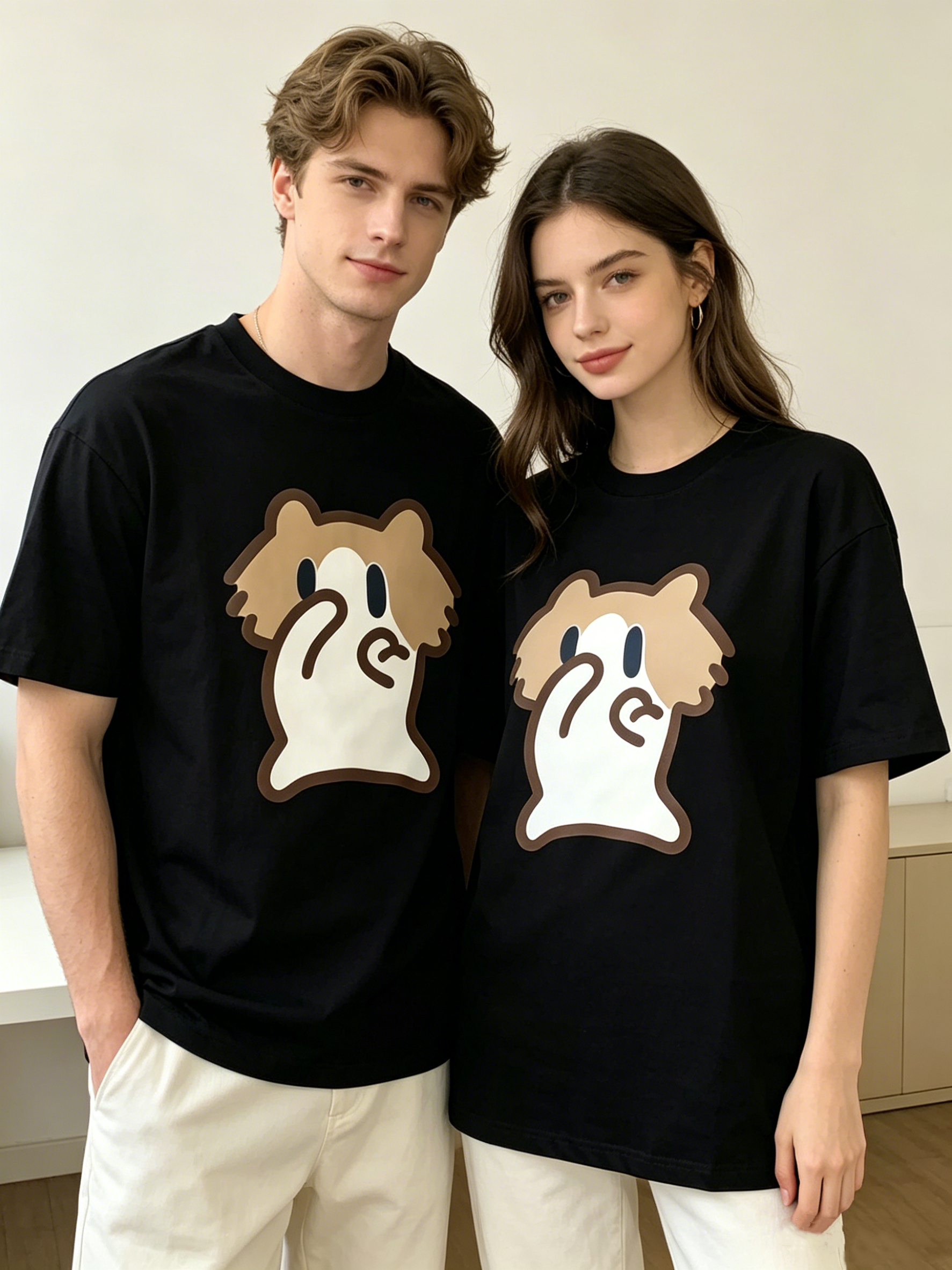 Monthly salary Meow printed top, student couple top, T-shirt, unisex