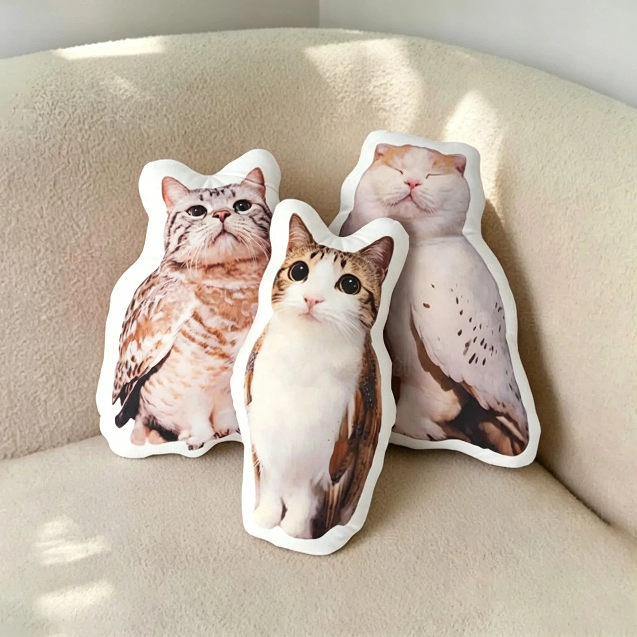Meowl Trio Plush Pillow（Double‑Sided Print）
