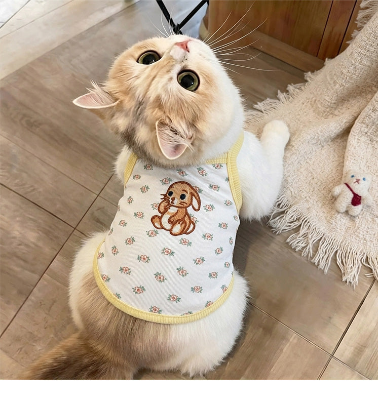 Cute Cartoon Print Pet Sling Tank Top, Breathable Ribbed Summer Vest for Small Cats & Dogs Maltese Bichon Puppy Kitten