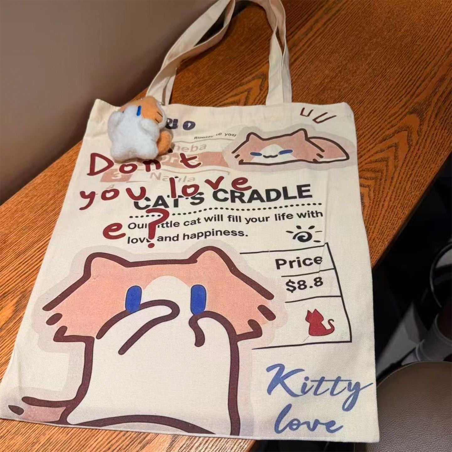 Monthly Salary Cat Double-sided Printed Canvas Bag, Cute & Adorable DIY Tote Bag for Besties and Friends as Gifts