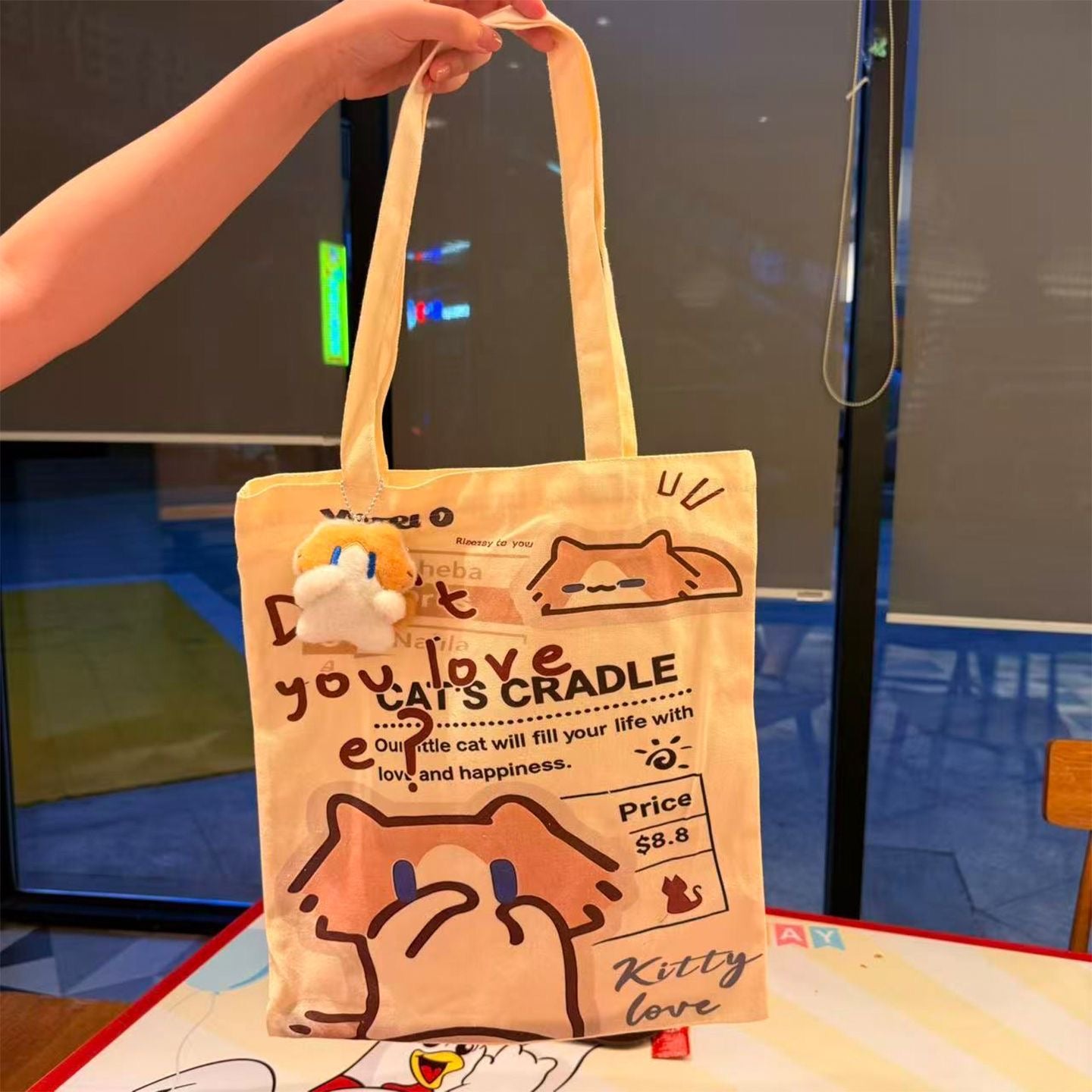 Monthly Salary Cat Double-sided Printed Canvas Bag, Cute & Adorable DIY Tote Bag for Besties and Friends as Gifts