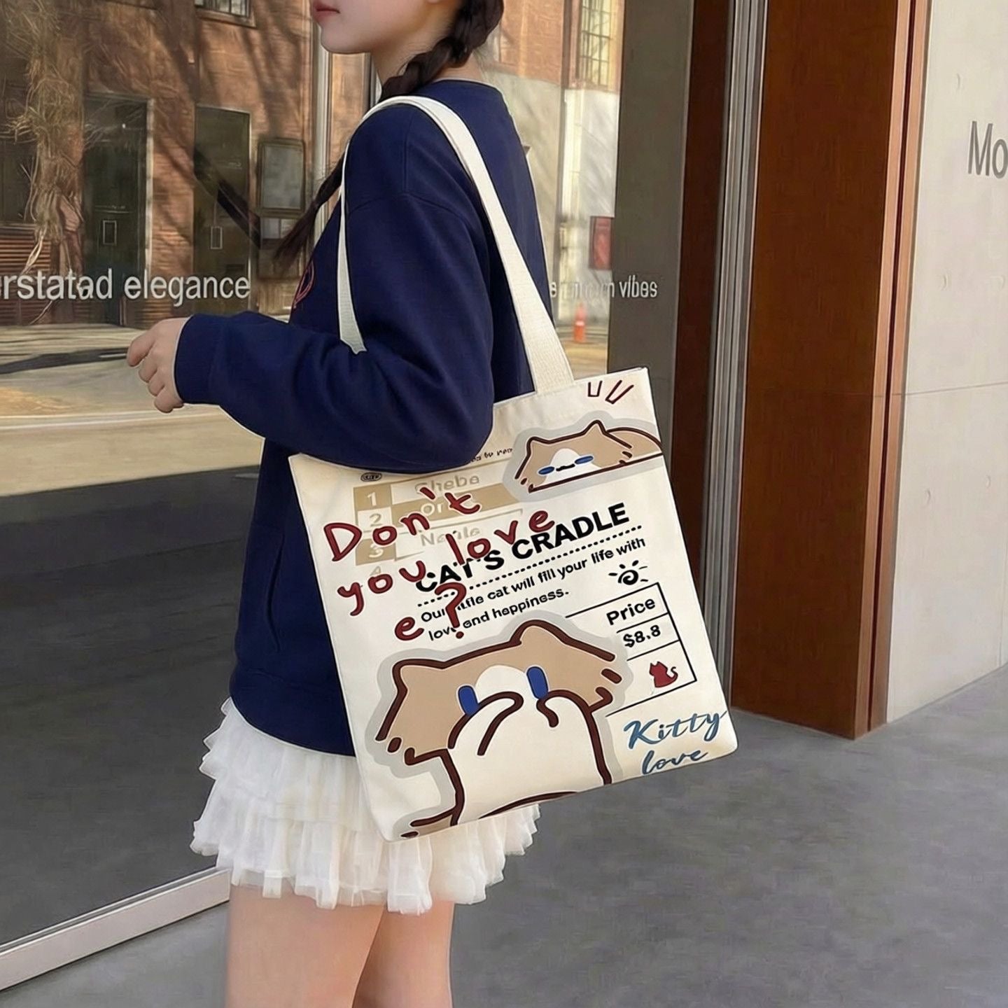 Monthly Salary Cat Double-sided Printed Canvas Bag, Cute & Adorable DIY Tote Bag for Besties and Friends as Gifts