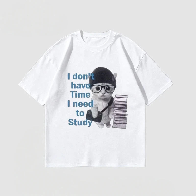 Reading Cat American Streetwear Short Sleeve T-Shirt