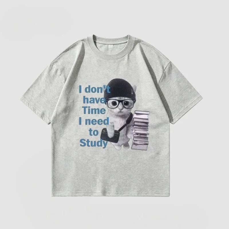 Reading Cat American Streetwear Short Sleeve T-Shirt