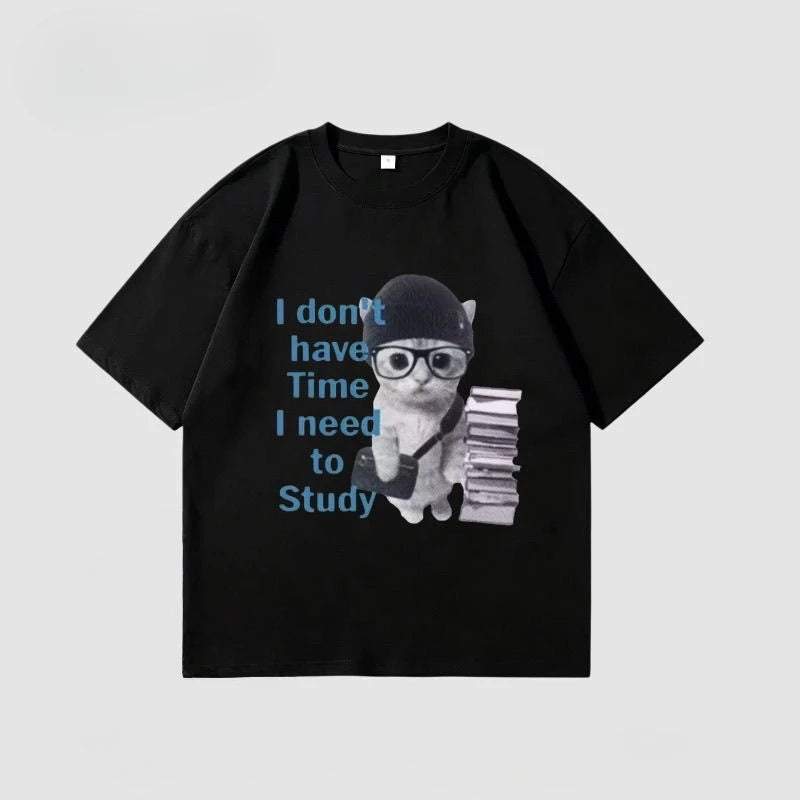 Reading Cat American Streetwear Short Sleeve T-Shirt