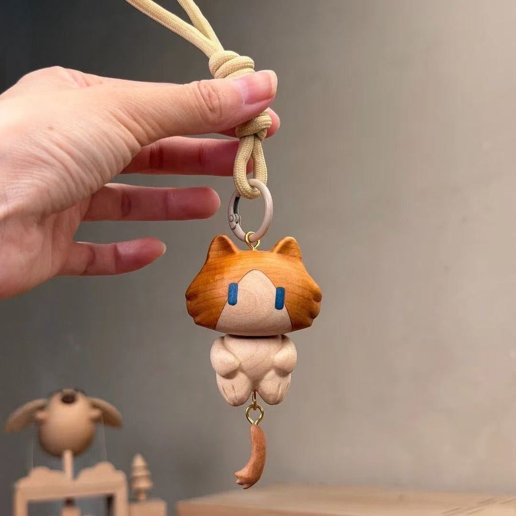 Cute Monthly Salary Cat Wooden Keychain