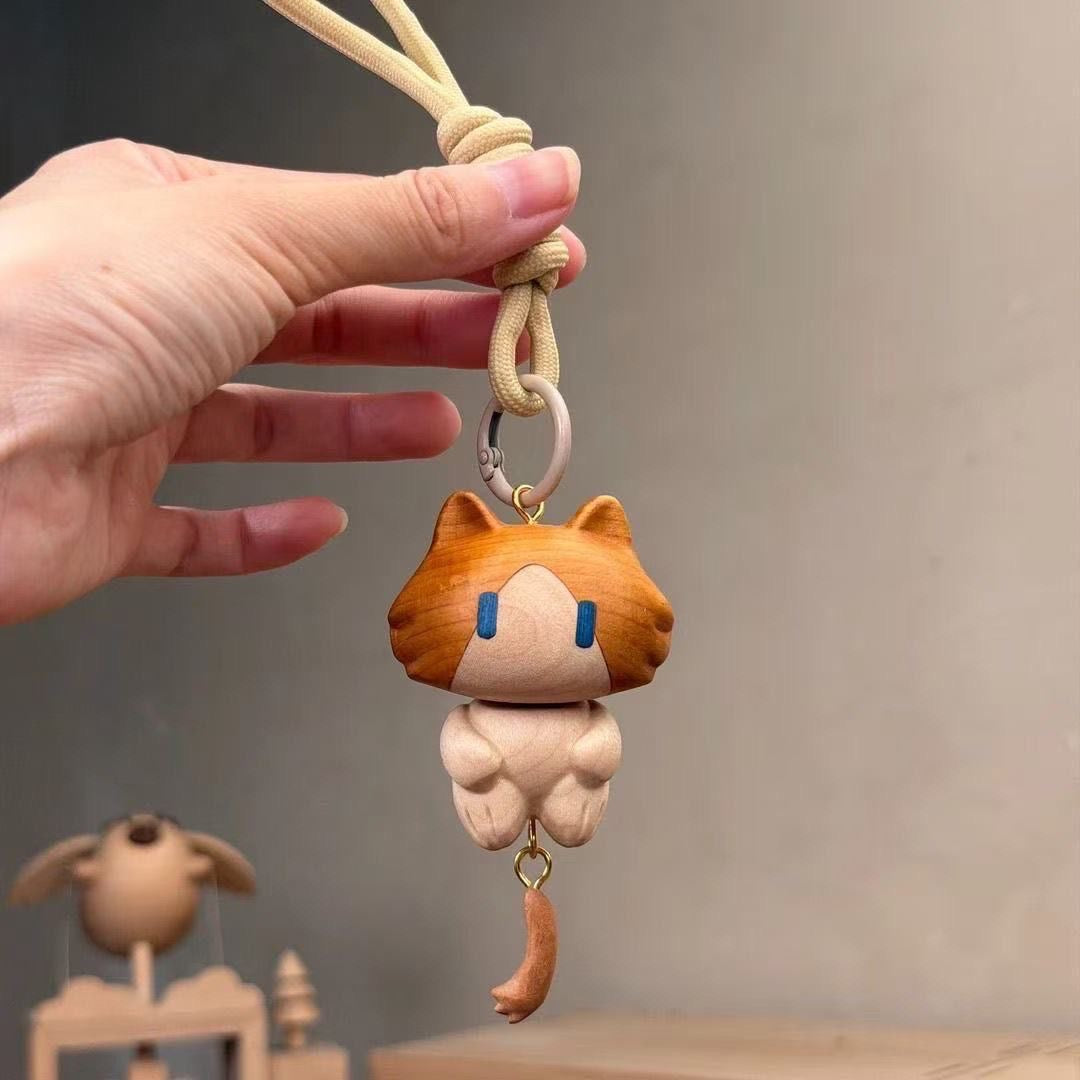 Cute Monthly Salary Cat Wooden Keychain