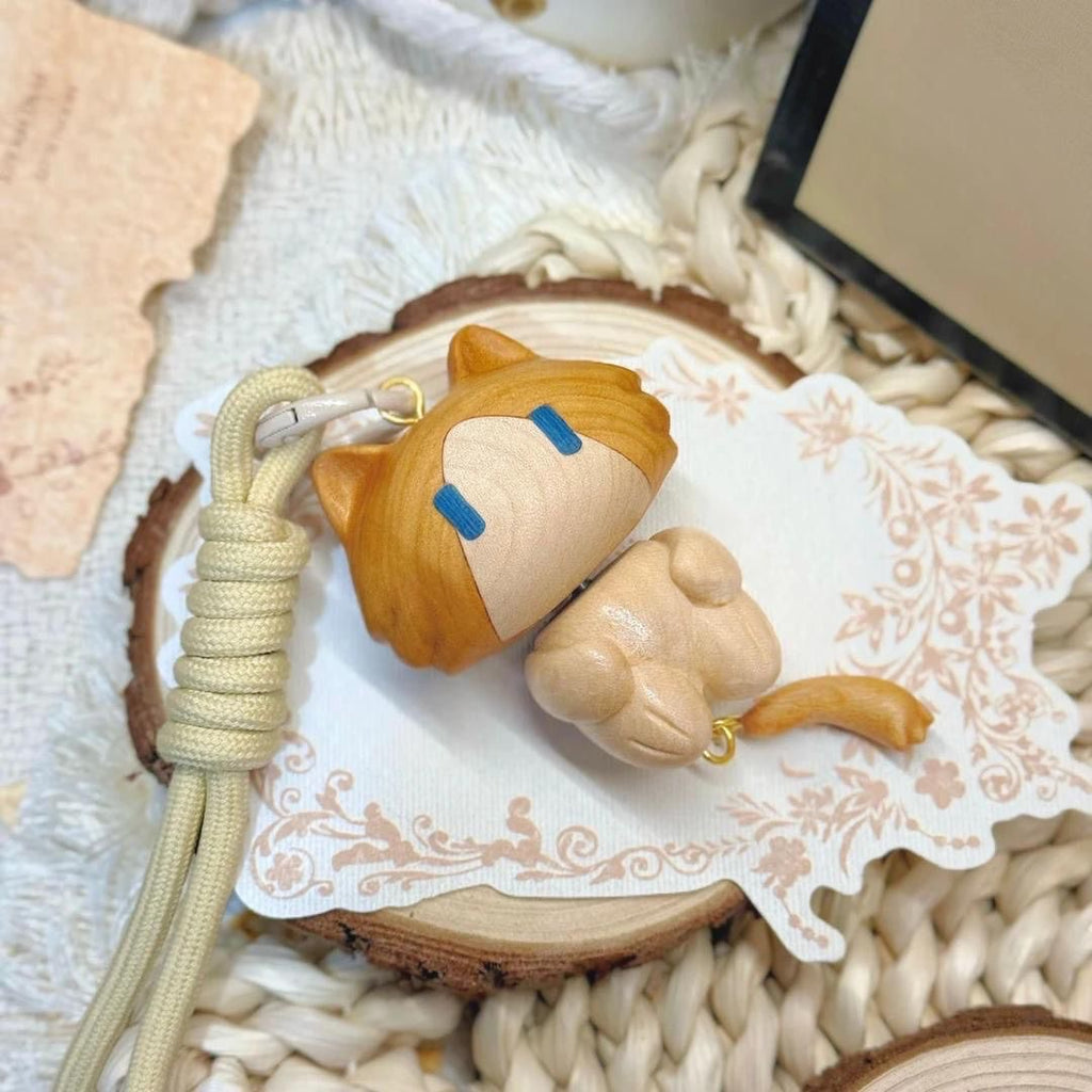 Cute Monthly Salary Cat Wooden Keychain