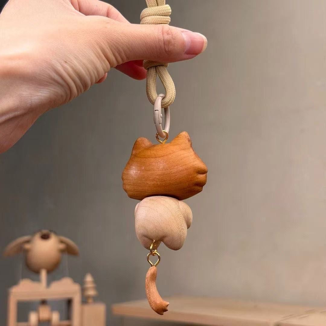 Cute Monthly Salary Cat Wooden Keychain