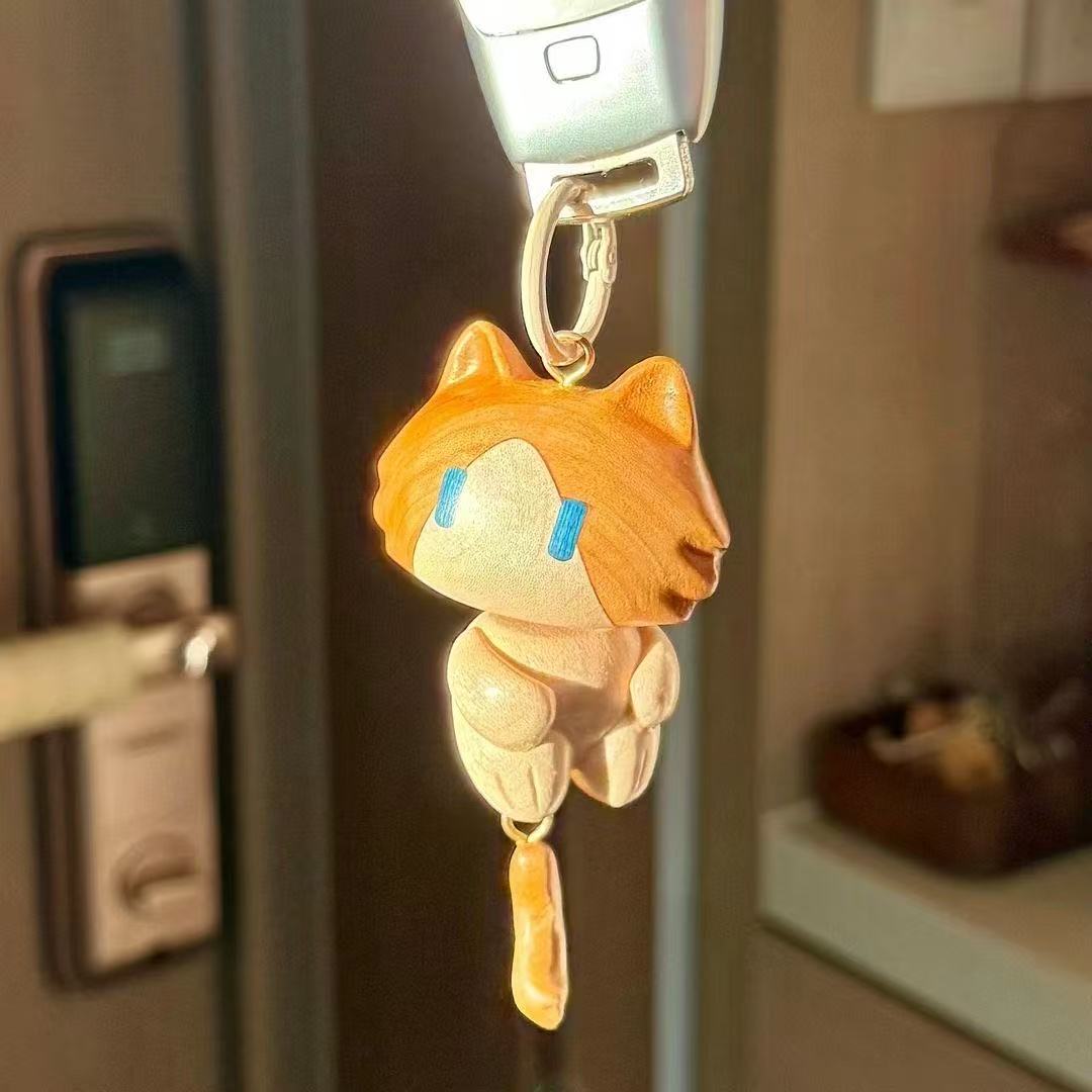 Cute Monthly Salary Cat Wooden Keychain