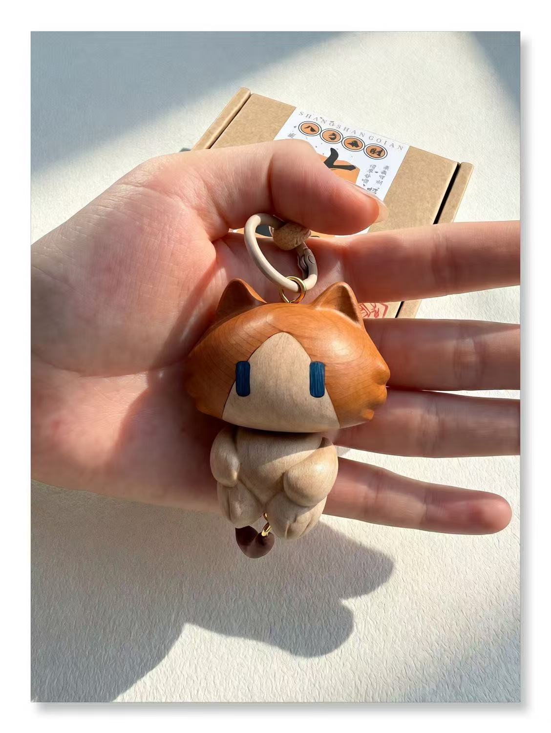 Cute Monthly Salary Cat Wooden Keychain