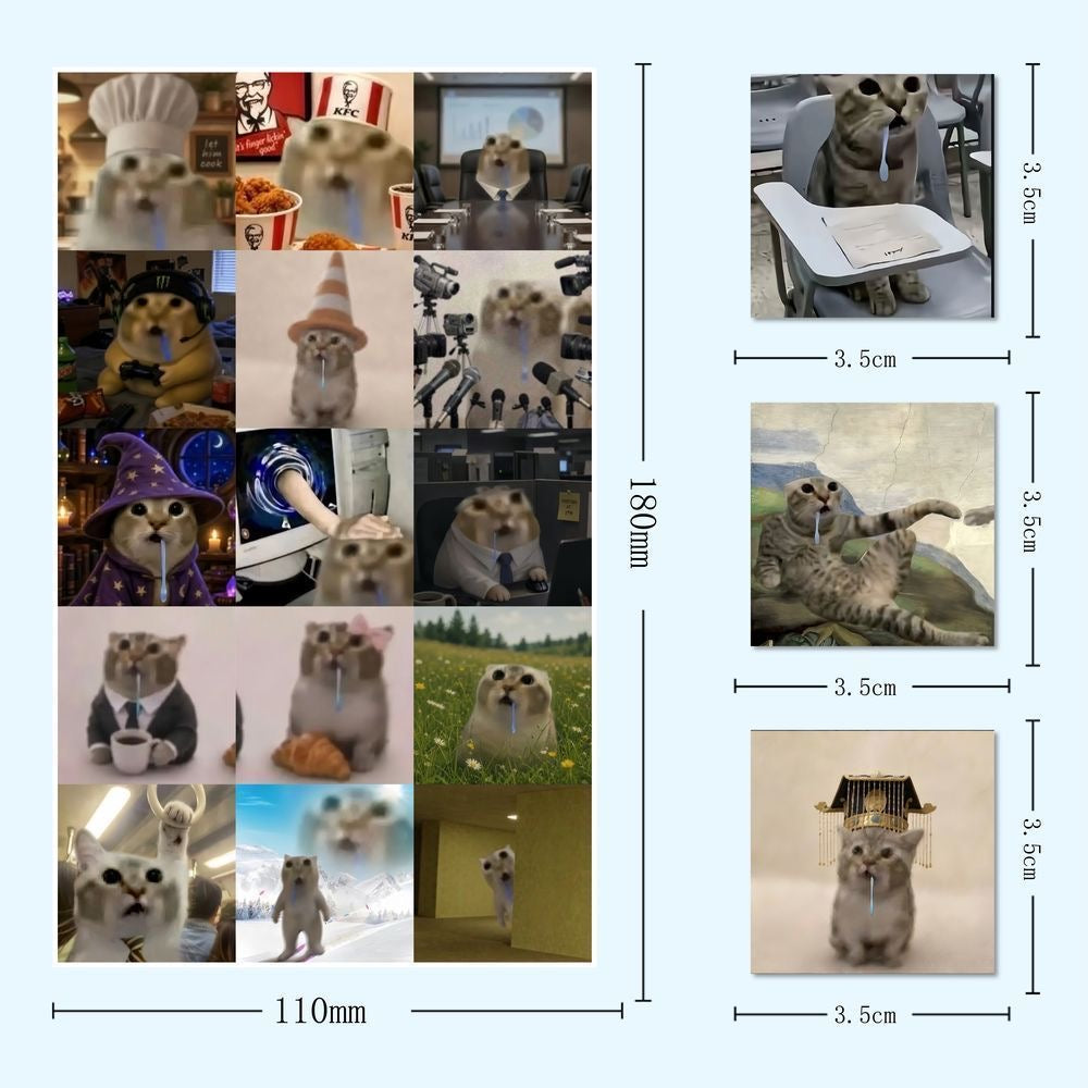 Abstract‑Style Drooling Cat Meme Stickers（1 set, 59 unique pieces）