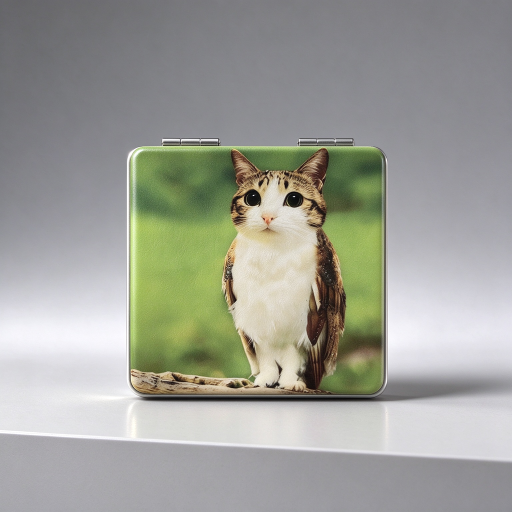 Meowl Portable Compact Mirror, Double Sided Printed Design