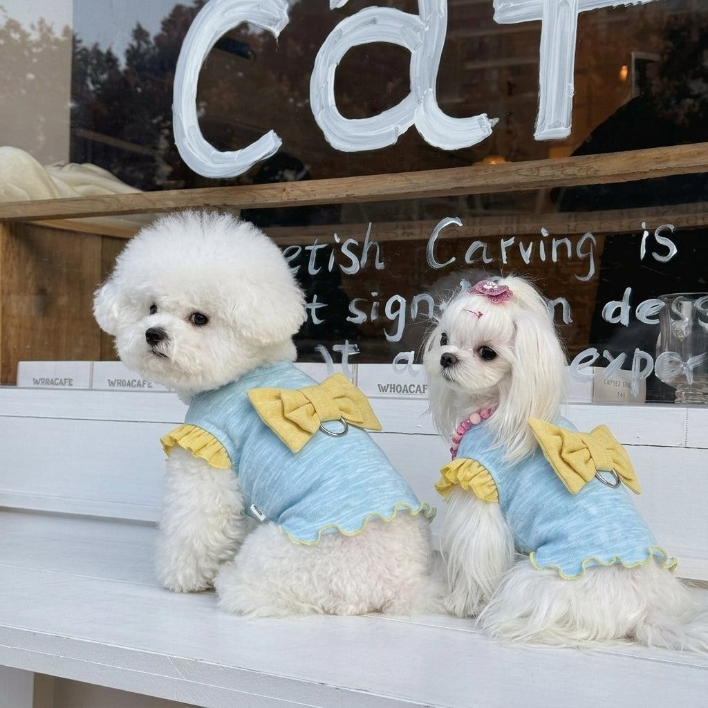 Cute Bow Ruffle Pet Sling Shirt with D-Ring, Lightweight Summer Clothes for Puppies and Small Cats