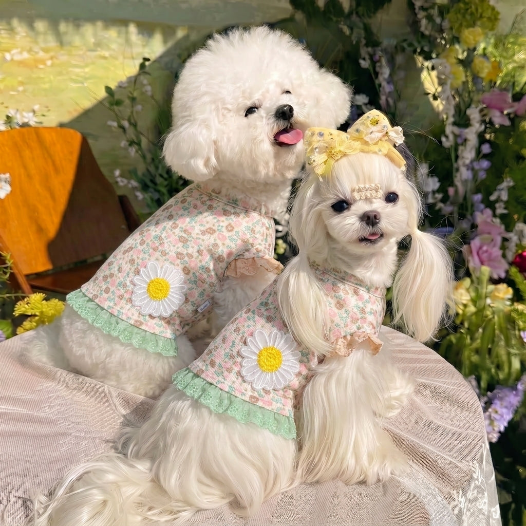 Cute Floral Daisy Pet Blouse, Lightweight Summer Outfit for Small Puppies and Kittens