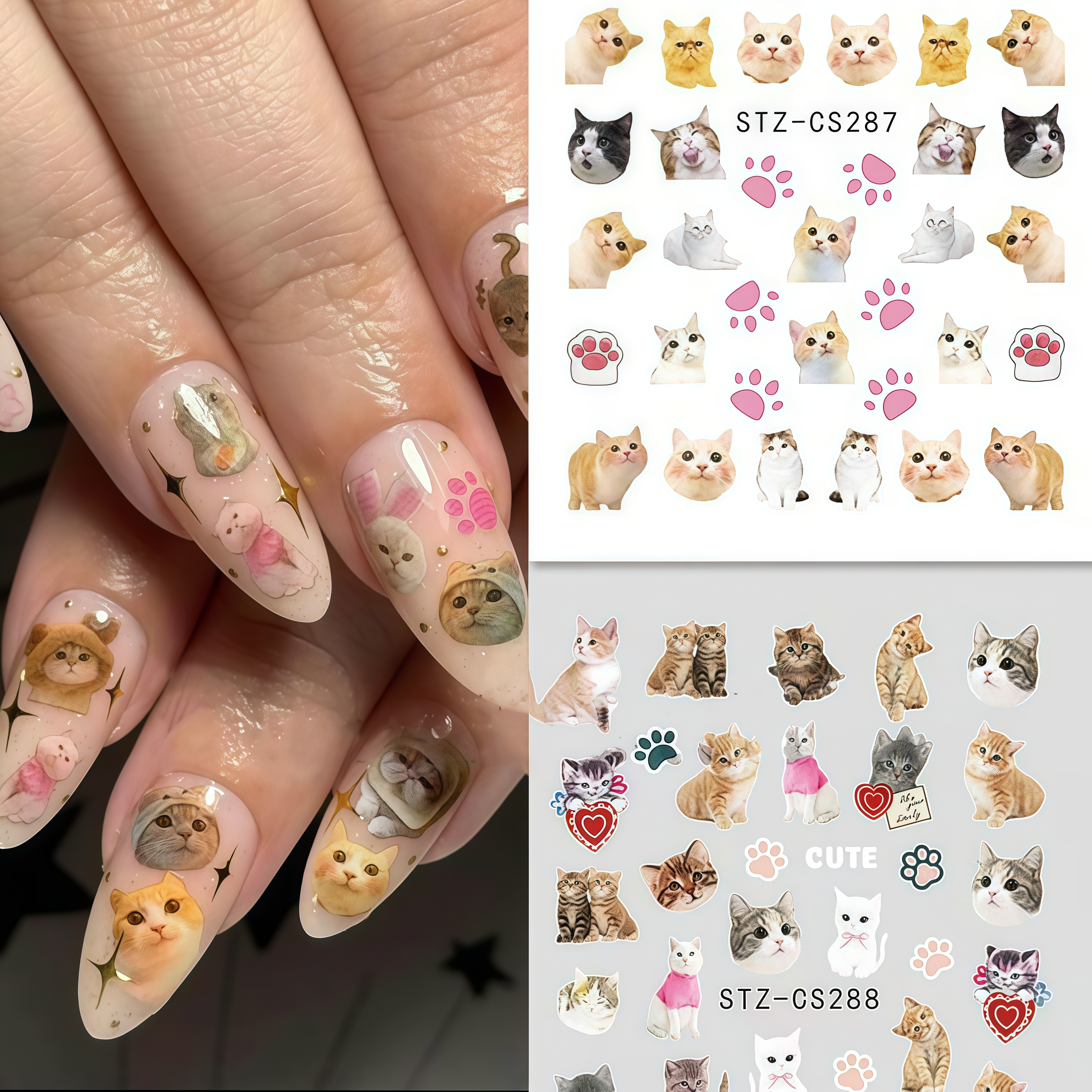 imitation hand drawn cute pet nail stickers