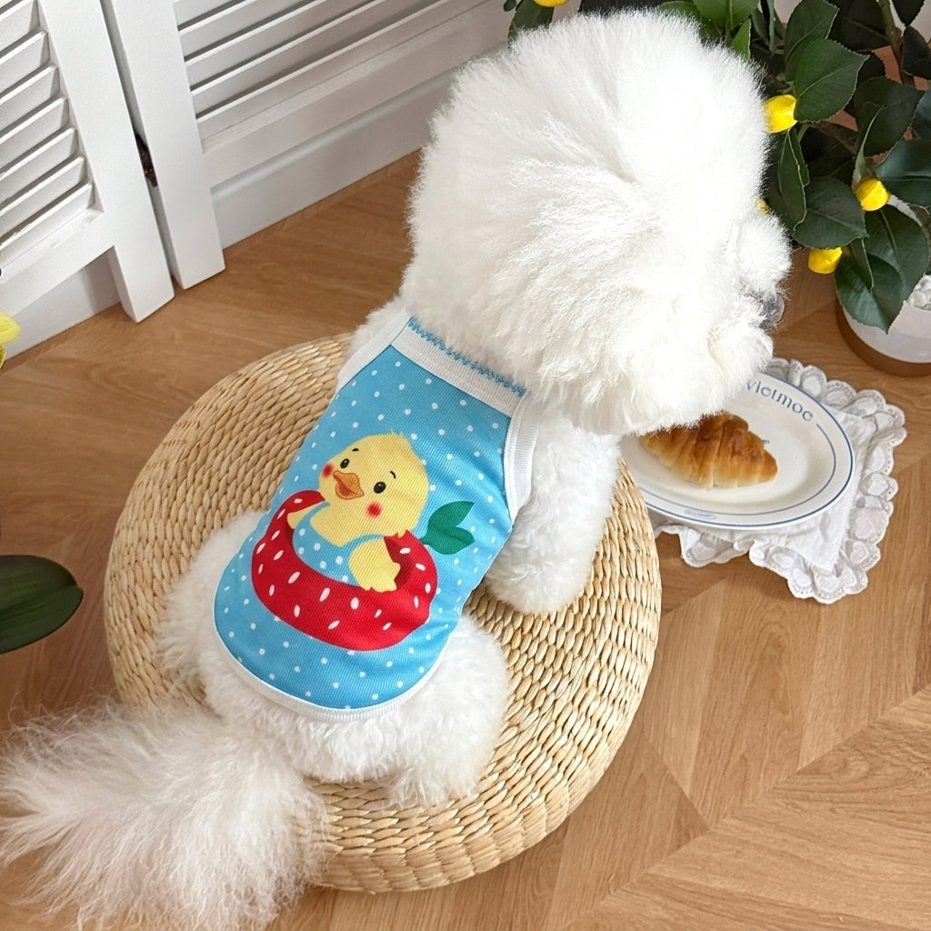 Cute Cartoon Print Pet Sling Tank Top, Breathable Ribbed Summer Vest for Small Cats & Dogs Maltese Bichon Puppy Kitten