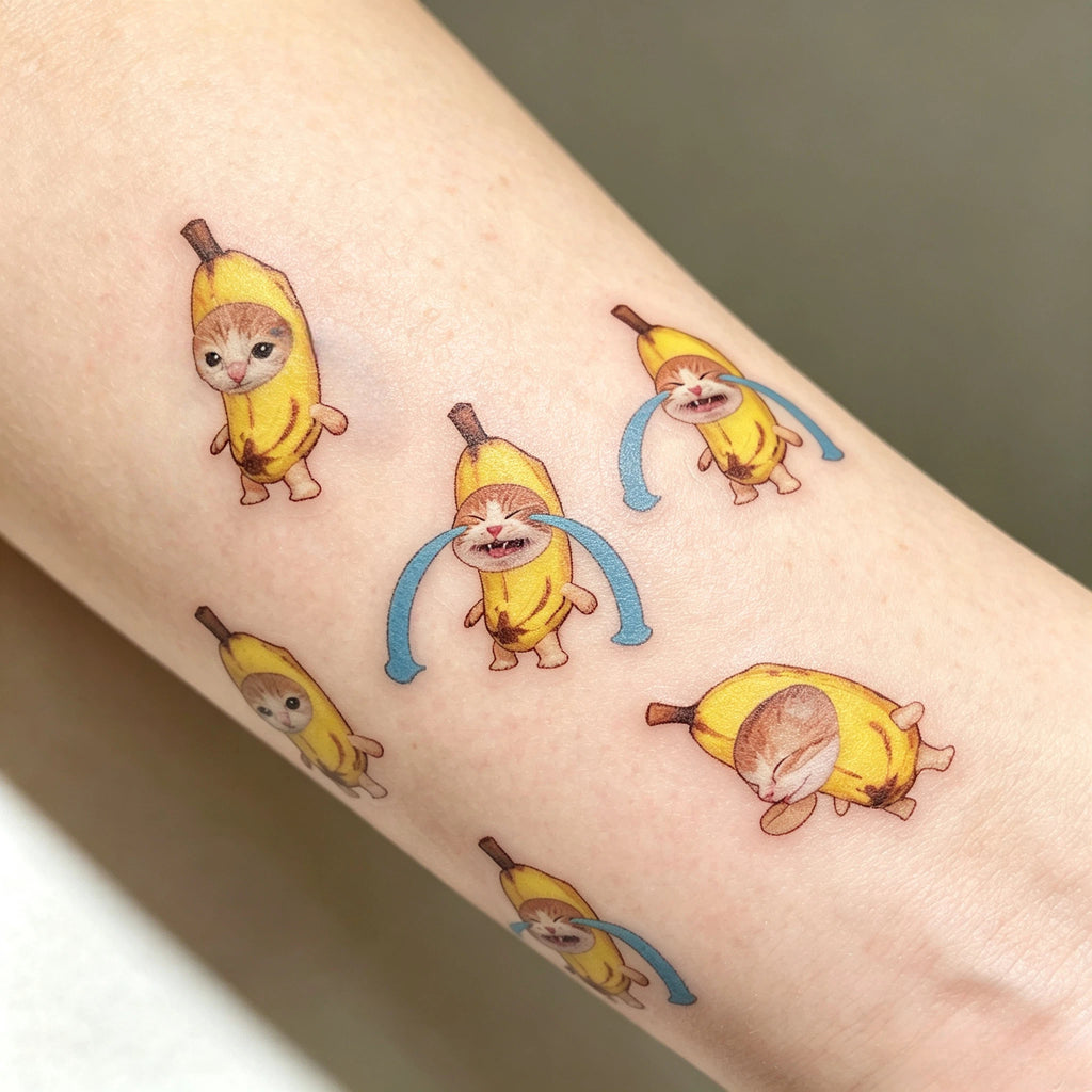 Disposable Banana Cat Temporary Tattoos (12 tattoos per sheet)