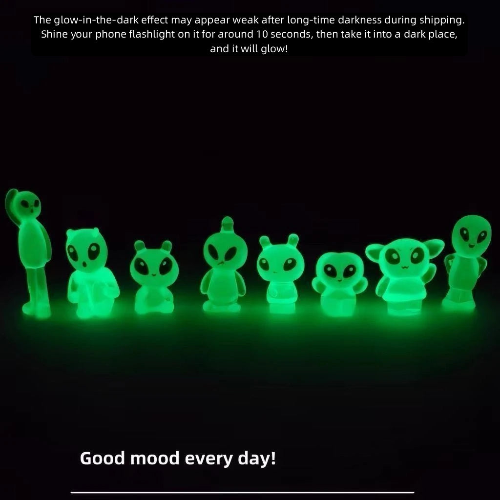 Cute Glow-in-the-Dark Alien Mini Figurine (Set of 8)
