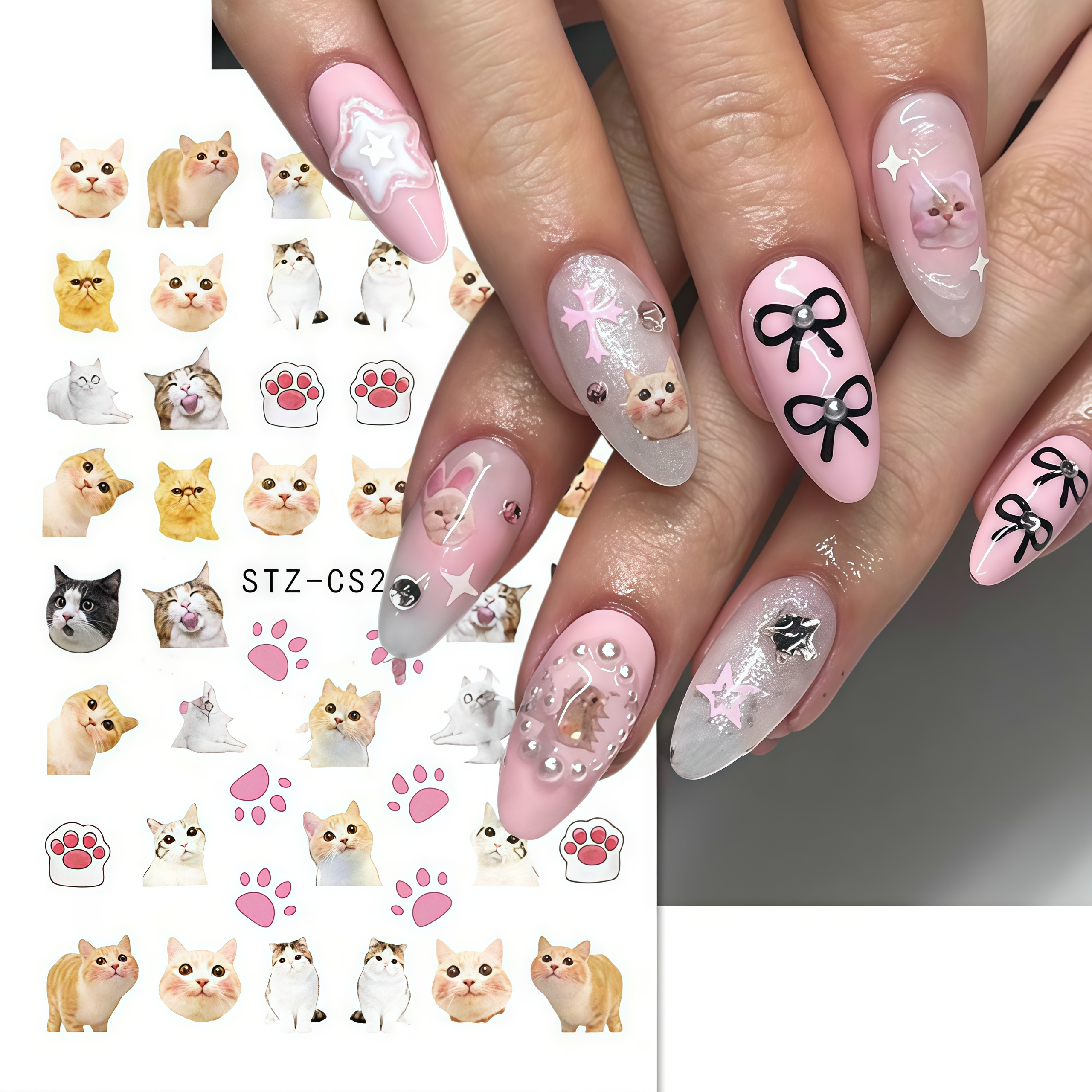 imitation hand drawn cute pet nail stickers