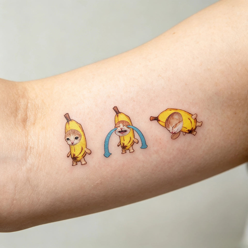 Disposable Banana Cat Temporary Tattoos (12 tattoos per sheet)