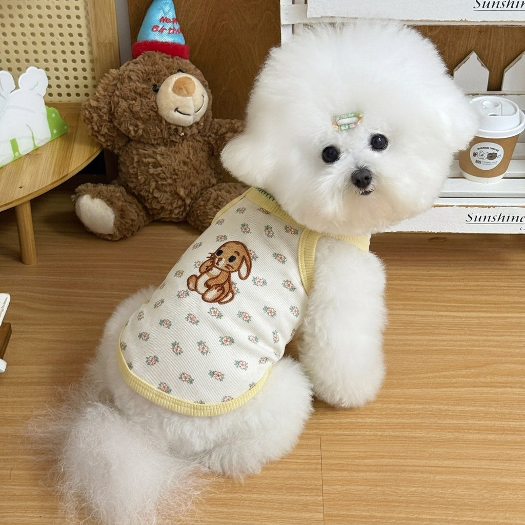 Cute Cartoon Print Pet Sling Tank Top, Breathable Ribbed Summer Vest for Small Cats & Dogs Maltese Bichon Puppy Kitten