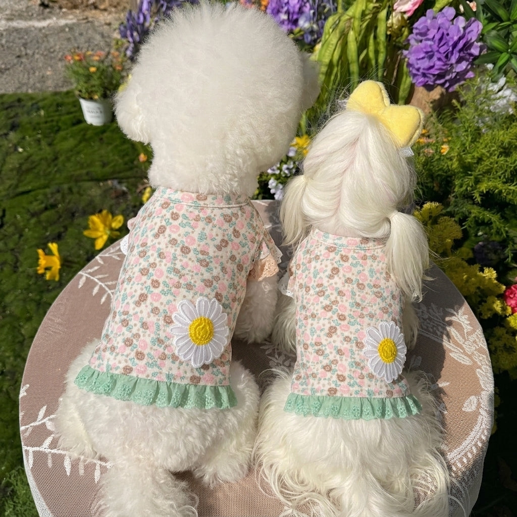 Cute Floral Daisy Pet Blouse, Lightweight Summer Outfit for Small Puppies and Kittens