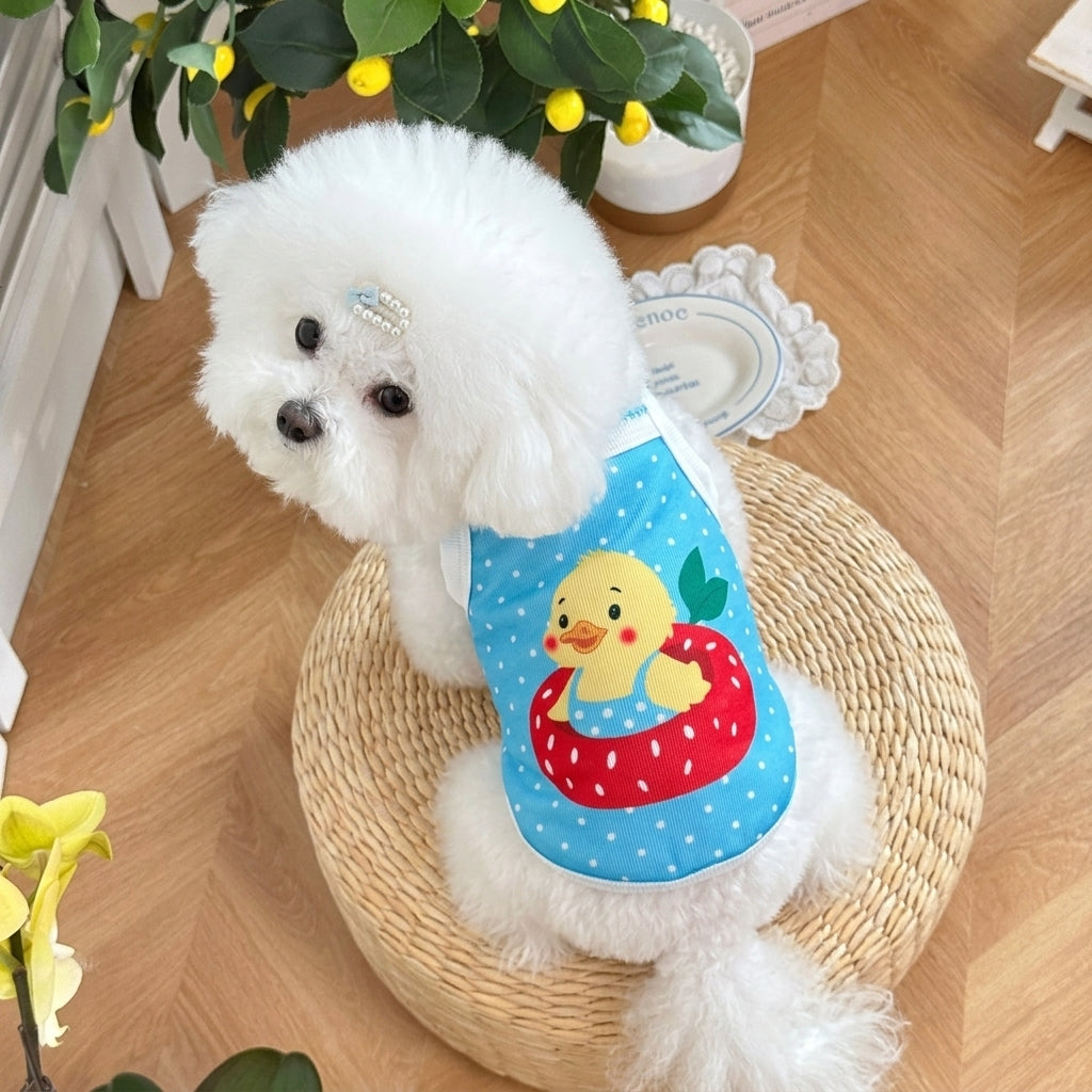 Cute Cartoon Print Pet Sling Tank Top, Breathable Ribbed Summer Vest for Small Cats & Dogs Maltese Bichon Puppy Kitten